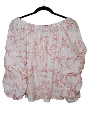 Emilio Pepe Off the Shoulder Top Blouse Ruched Balloon Sleeves Small Boho Chic